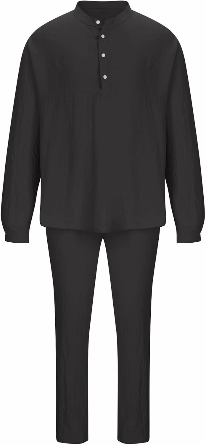 Cotton Linen Sets for Men 2 Piece Button Down Shirt Long Sleeve Drawstring Waist Pants Fall Fashion Outfits 2023