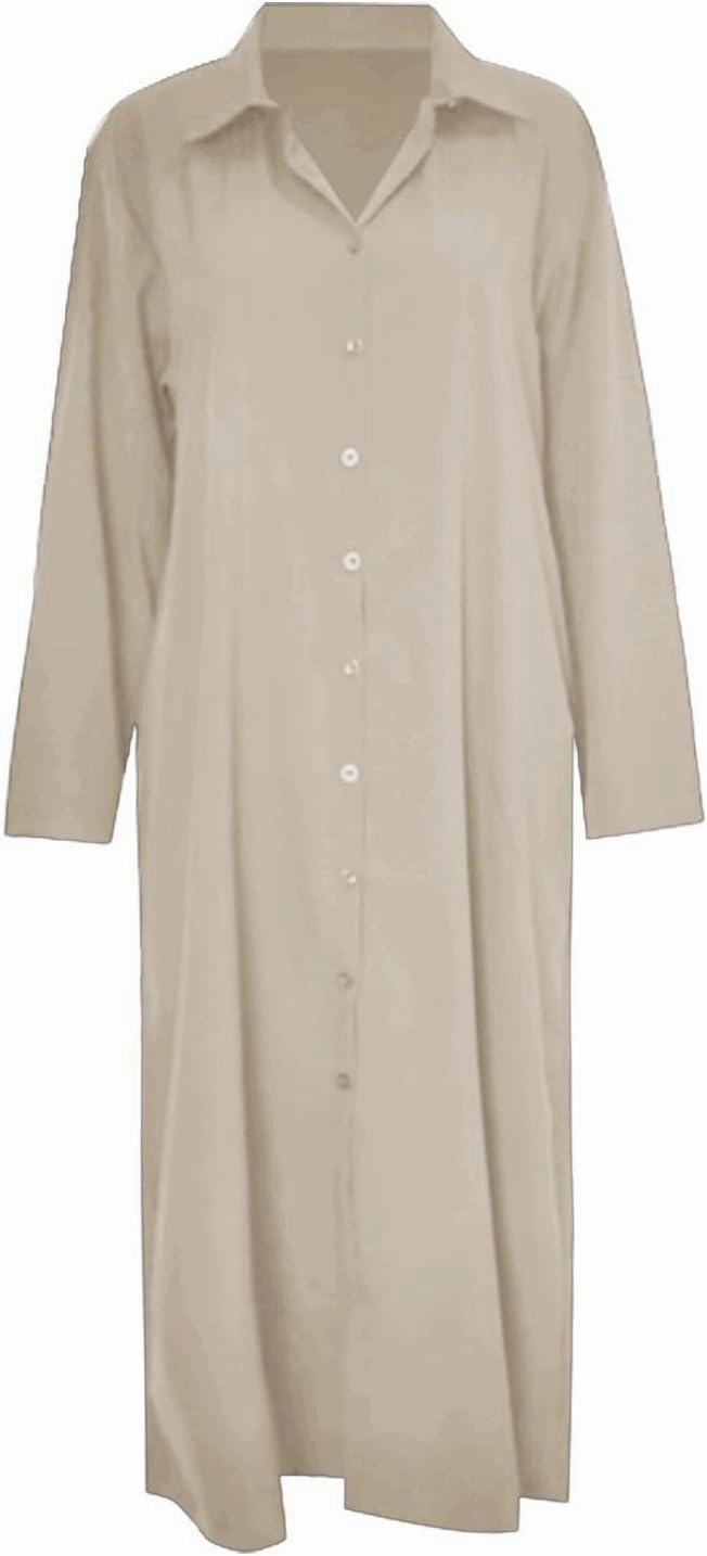 Cotton Linen Shirt Dresses for Women 2024 Casual Long Sleeve Button Down Maxi Dress Lapel Outdoor Swing Sundress