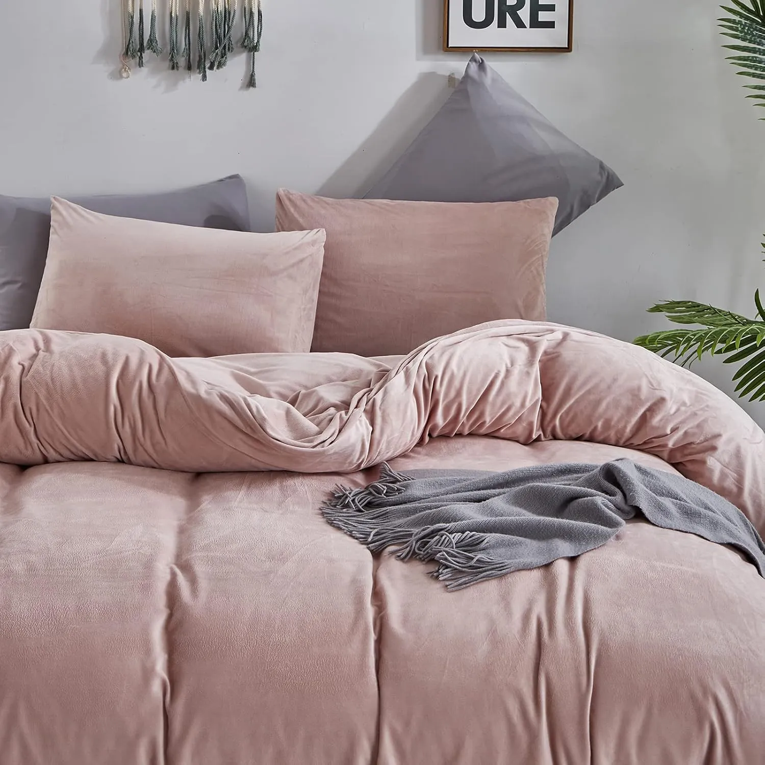 Cottonight Pink Velvet Comforter Set Full - Blush Flannel Bedding, Plain Dusty Winter Blanket Quilt, Modern Heavyweight Warm 3 Piece for Full Bed