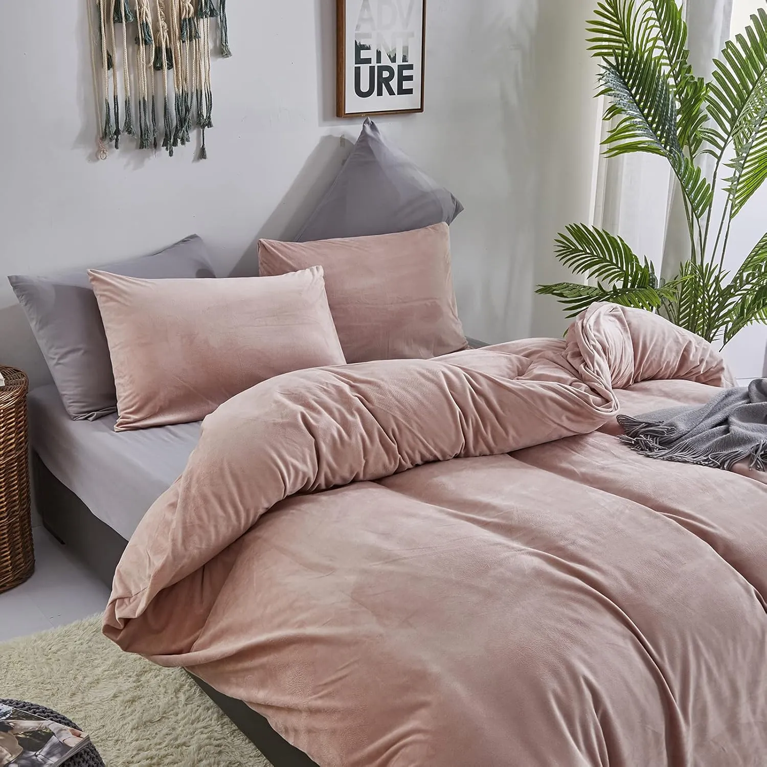 Cottonight Pink Velvet Comforter Set Full - Blush Flannel Bedding, Plain Dusty Winter Blanket Quilt, Modern Heavyweight Warm 3 Piece for Full Bed