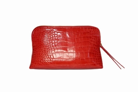 Crimson Rêve Crocodile Cosmetic Bag – Elegant Red Makeup Organizer with Vegan Premium Crocodile Texture, Travel-Ready, Spacious Design