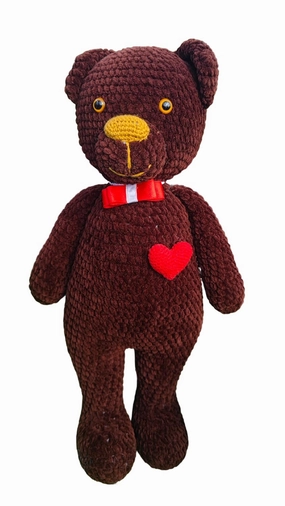 Crochet Teddy Bear – Brown Plush Toy with Heart and Ribbon, Soft Gift for Baby, Kids or Room Decor