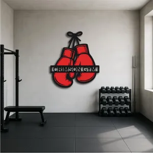 Custom Boxing Gloves Wall Art – Personalized Gym Name Sign – Metal Boxing Decor for Home Gym or Fitness Studio – Red Punching Gloves – Indoor/Outdoor Use