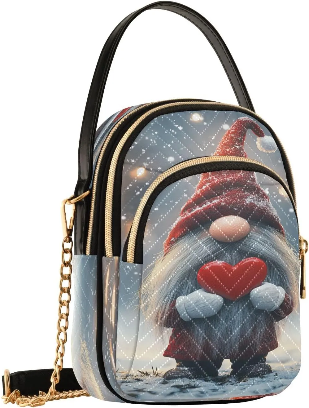 Cute Gnome Red Heart Snowflake Crossbody Bag for Women Shoulder Handbag Ladies Purse Cell Phone Tote Bags
