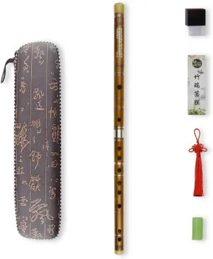 D Key Dizi Bitter Bamboo Flute for Beginners with Free Membrane & Glue & Protector Set Traditional Chinese Instrument（Key of D/Bitter Bamboo）