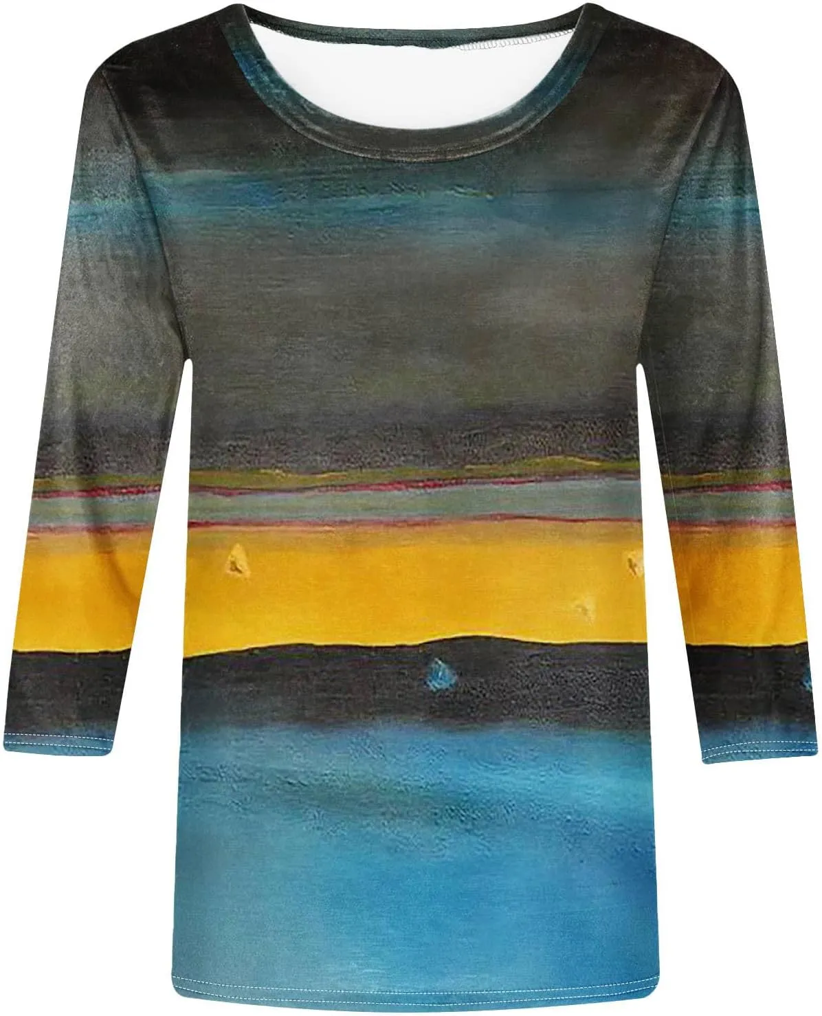 DASAYO Womens Fashion 2024 3/4 Sleeve Shirts Crewneck Casual Plus Size Tops for Women Trendy Tie Die Print Going Out Tops