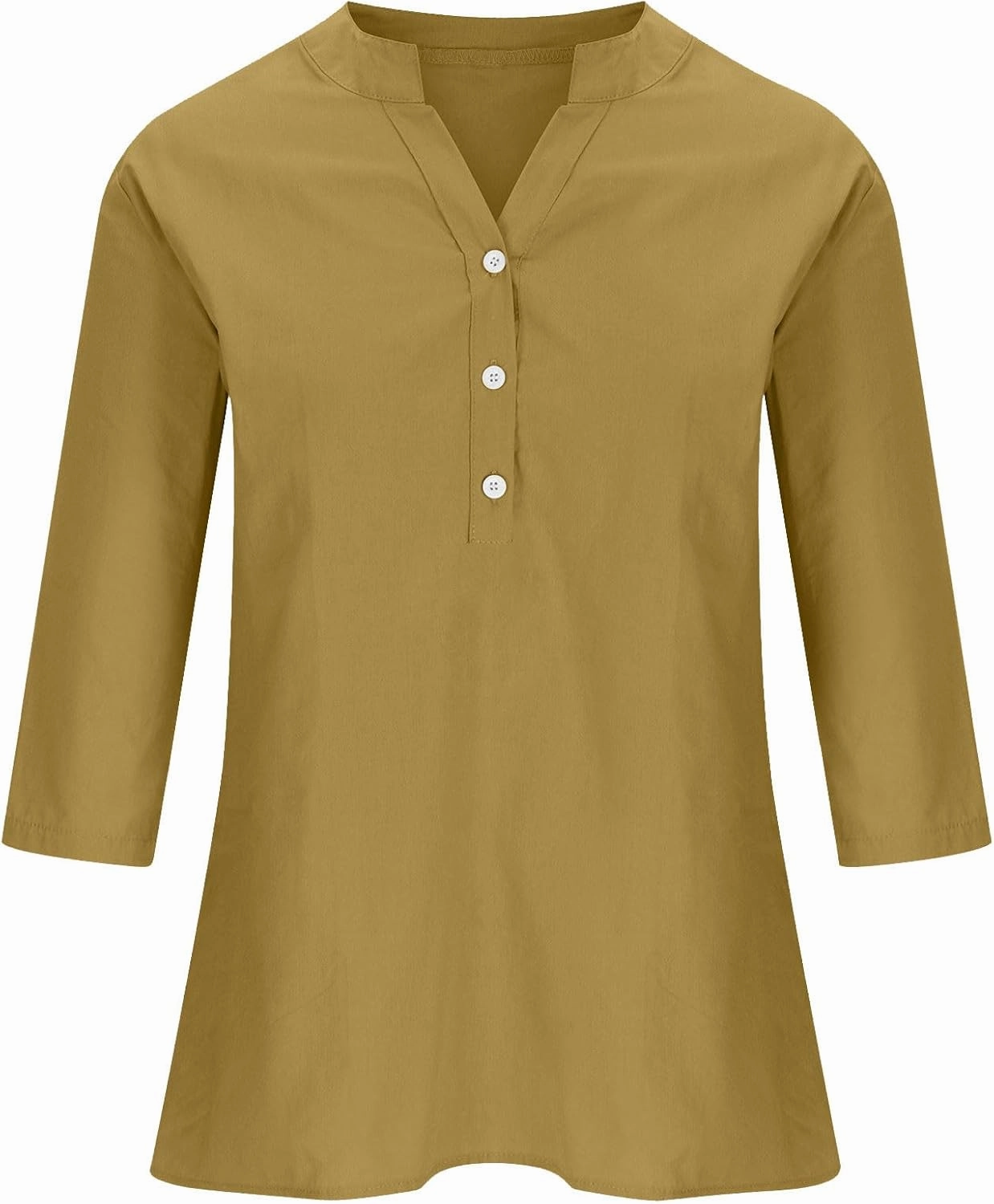 DASAYO Women's Casual 3/4 Length Sleeve Shirts Solid Color V Neck Button up Blouse Loose Fit Spring Summer Outfits