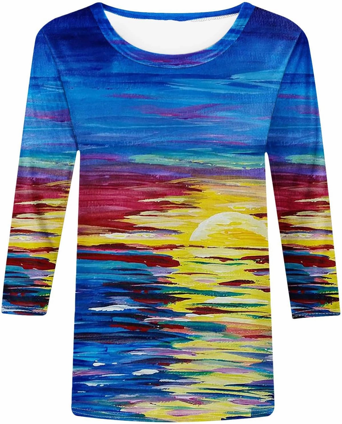 DASAYO Womens Fashion 2024 3/4 Sleeve Shirts Crewneck Casual Plus Size Tops for Women Trendy Tie Die Print Going Out Tops