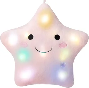 DearSun 13''Creative Twinkle Star Colorful Night Light Plush Pillows Light up Night Stuffed Toys Perfect for Birthday Christmas Holiday Valentines (Pink)