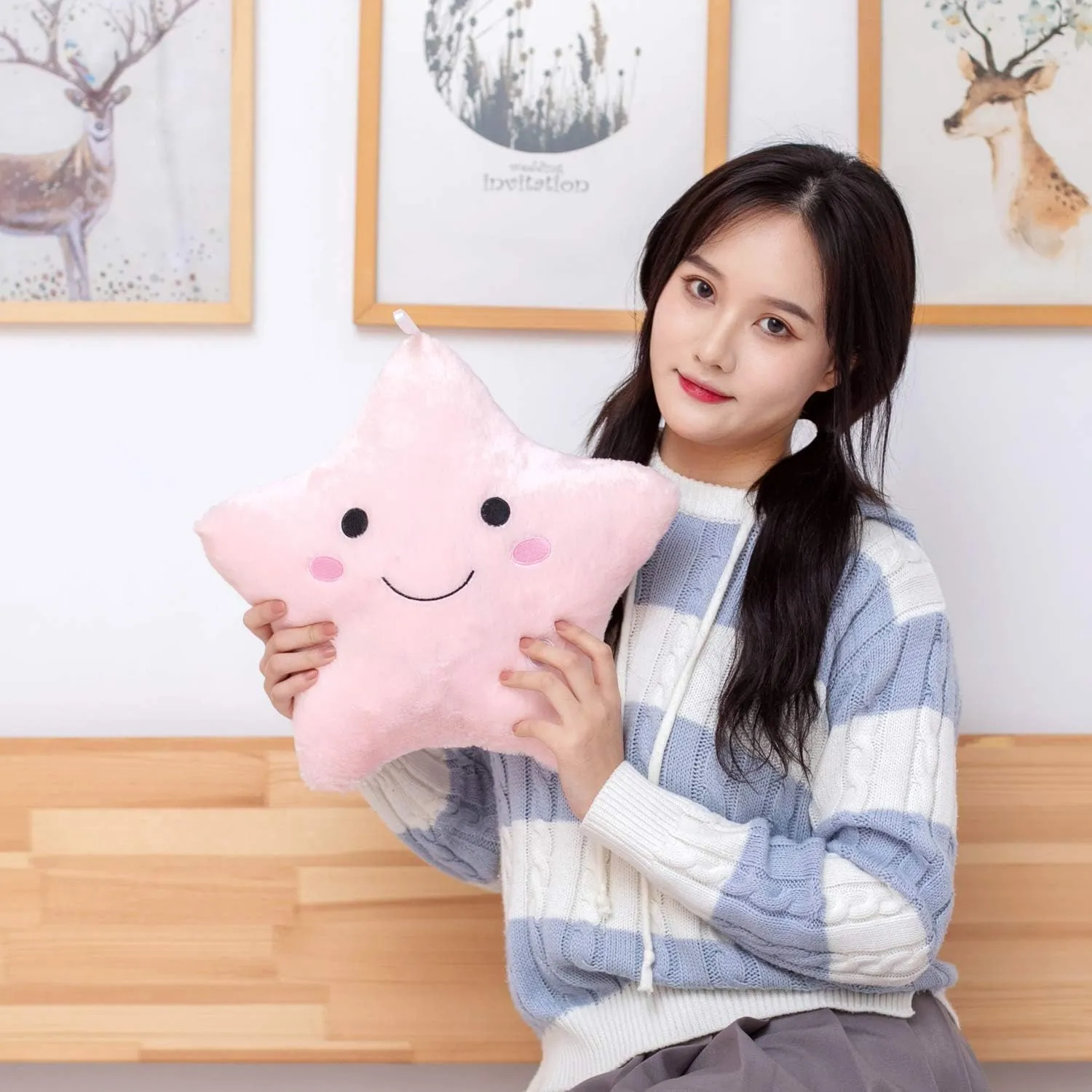 DearSun 13''Creative Twinkle Star Colorful Night Light Plush Pillows Light up Night Stuffed Toys Perfect for Birthday Christmas Holiday Valentines (Pink)