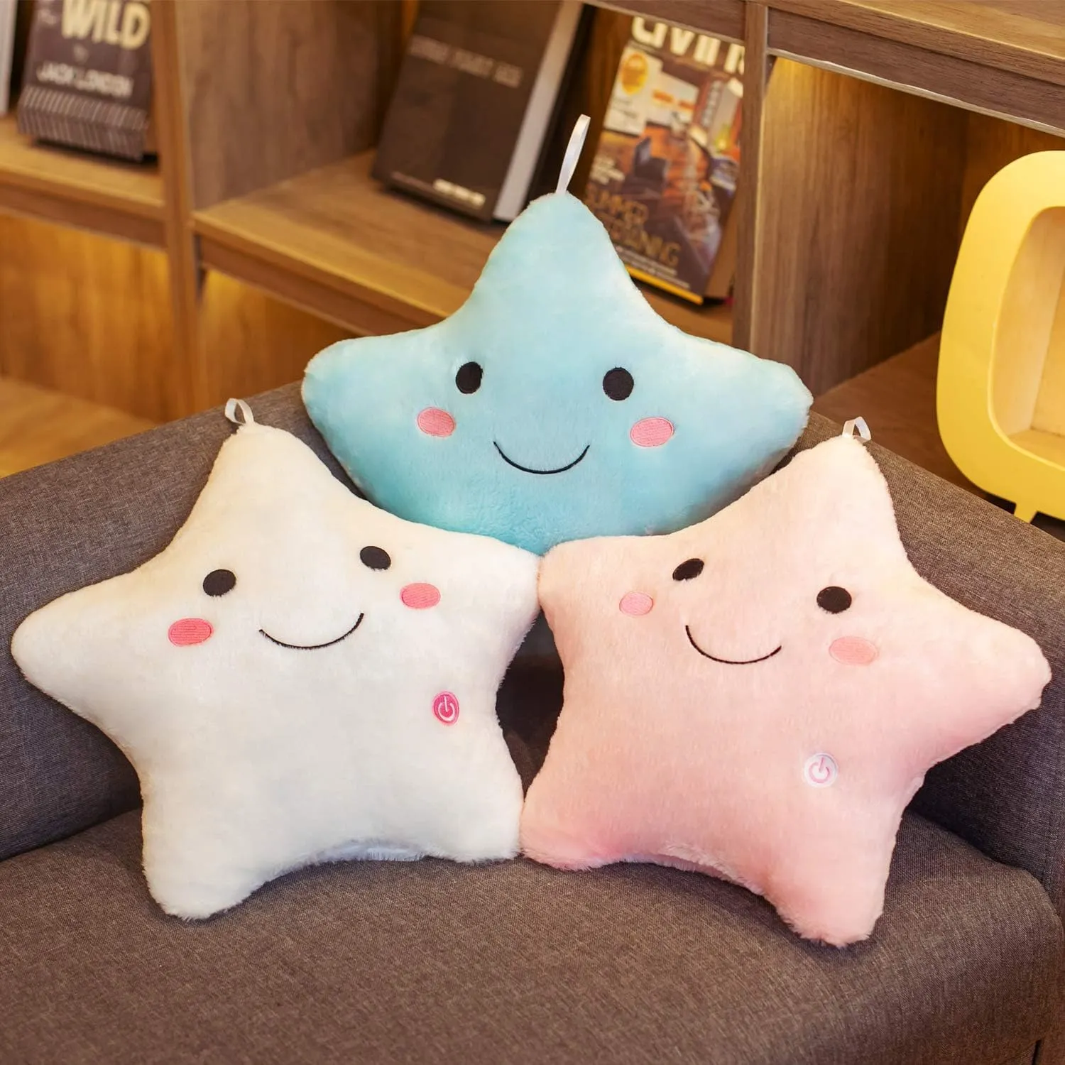 DearSun 13''Creative Twinkle Star Colorful Night Light Plush Pillows Light up Night Stuffed Toys Perfect for Birthday Christmas Holiday Valentines (Pink)