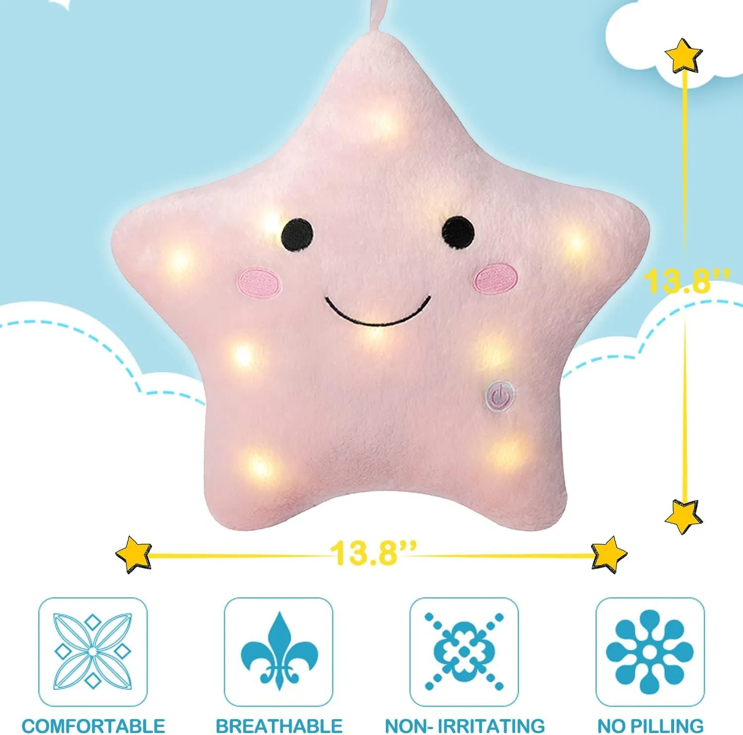 DearSun 13''Creative Twinkle Star Colorful Night Light Plush Pillows Light up Night Stuffed Toys Perfect for Birthday Christmas Holiday Valentines (Pink)