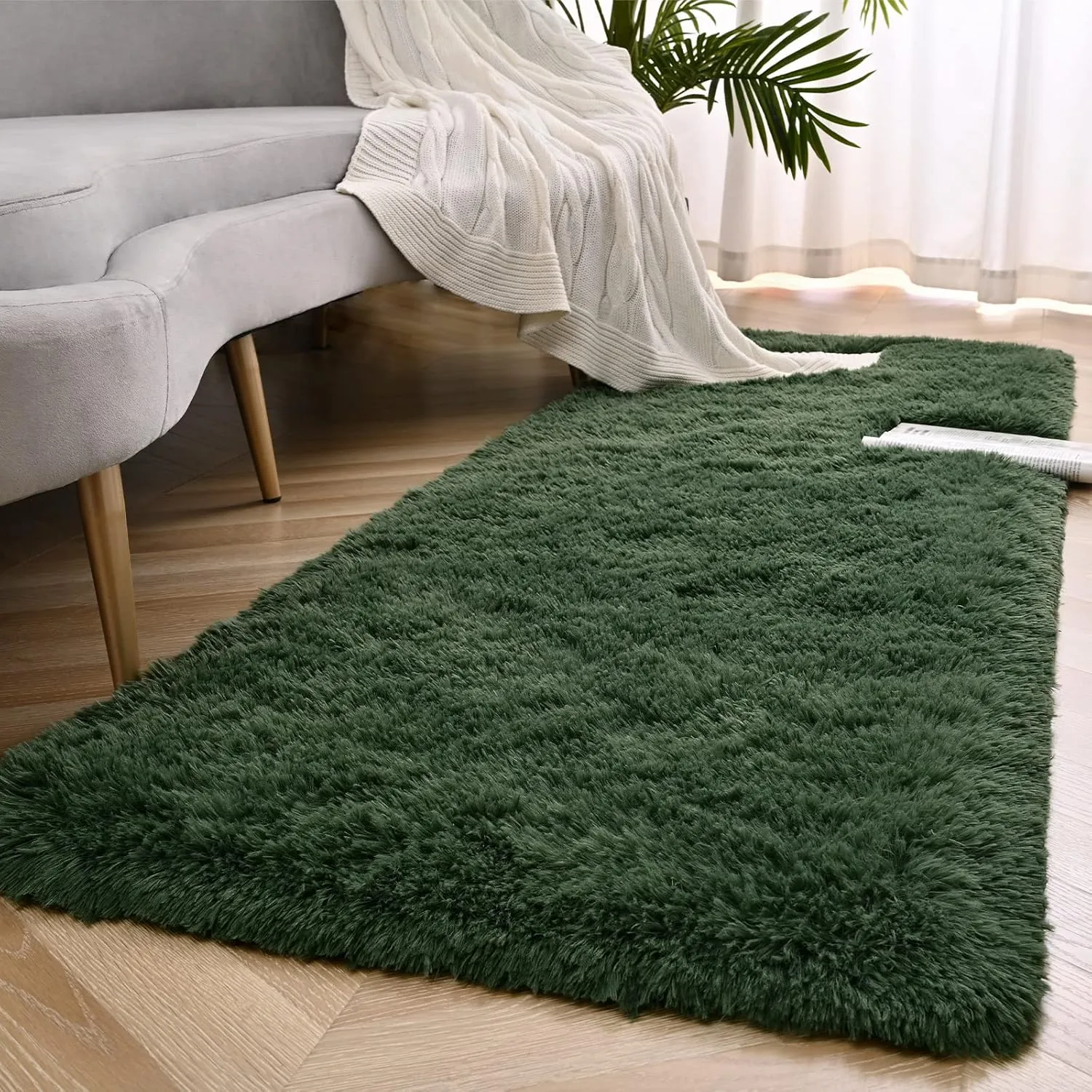 Deep Green Red Runner Area Rugs for Bedroom Living Room, 2x6 Feet Fluffy Bedside Rugs, Soft Shaggy Carpet Rug for Kids Room Nursery, Furry Rugs for Girls Boys Dorm Room Home Decor