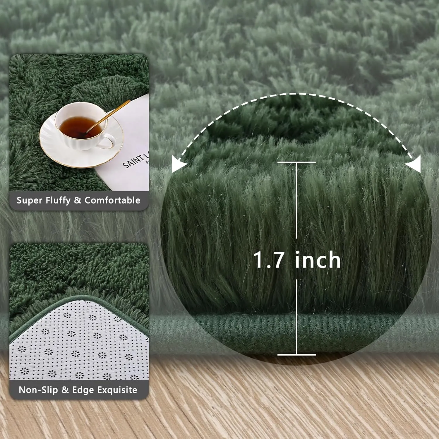 Deep Green Red Runner Area Rugs for Bedroom Living Room, 2x6 Feet Fluffy Bedside Rugs, Soft Shaggy Carpet Rug for Kids Room Nursery, Furry Rugs for Girls Boys Dorm Room Home Decor