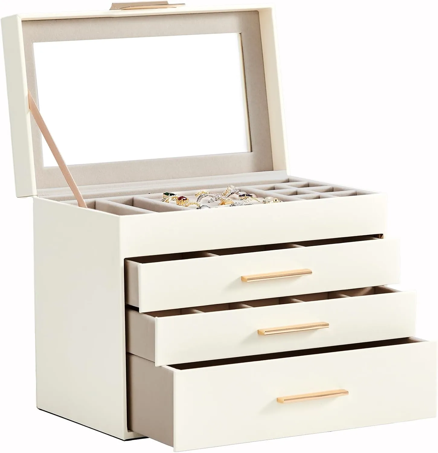Deluxe 2-Drawer Jewelry Box with Clear Top View – White & Pink Velvet Storage Case, Compact Dresser Organizer for Travel (6.1x9.8x8.5 Inches, 3.7 lbs)
