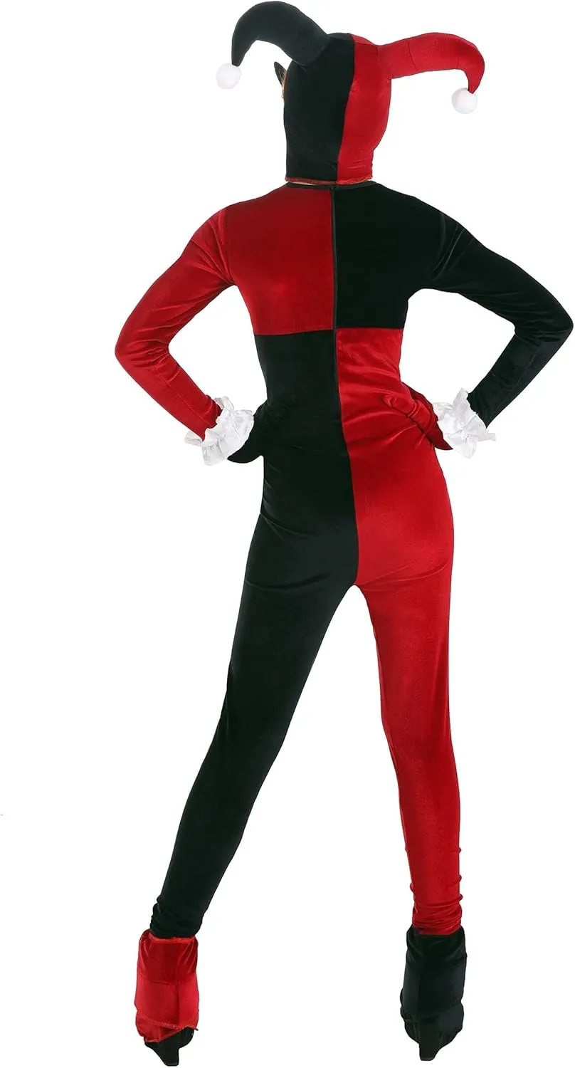 Deluxe Harley Quinn Costume for Kids, Red & Black Jumpsuit & Mask for Super Villain Outfit & Comic Cosplay