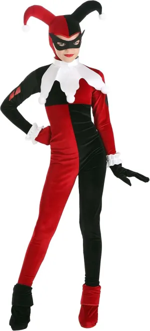 Deluxe Harley Quinn Costume for Kids, Red & Black Jumpsuit & Mask for Super Villain Outfit & Comic Cosplay