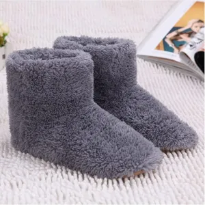 DKULMN USB Heated Slippers Rechargeable,Plush Shoe Slippers Plush Ankle Bootie Slippers Indoor Warm House Shoes for Office Home,Gray,8.5