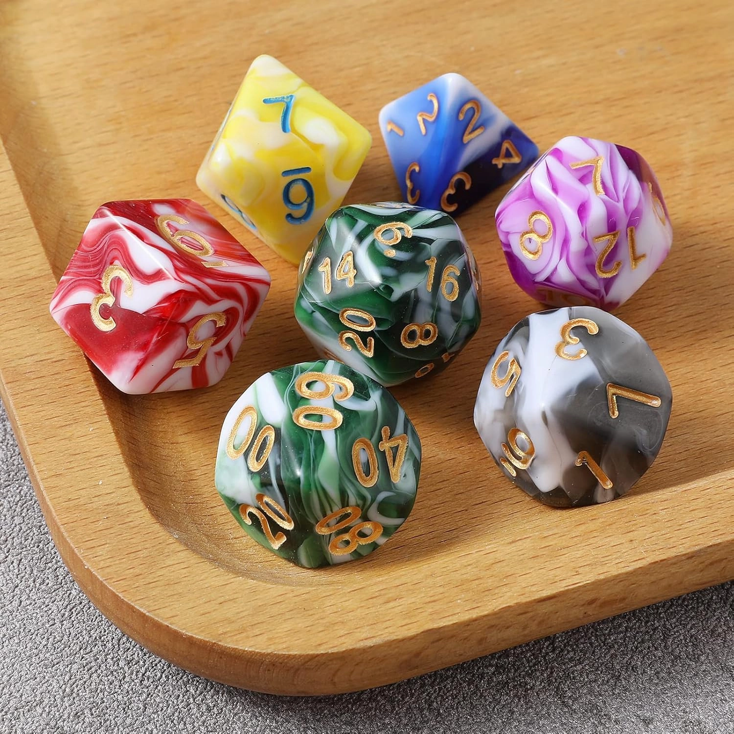 DND Dice Set, 42 Pcs Role Playing Dice Set with 6 Colorful Animal Pattern Dice Bag and PU Leather and Velvet dice Tray for Dungeons and Dragons D&D RPG MTG Table Games Mixed White