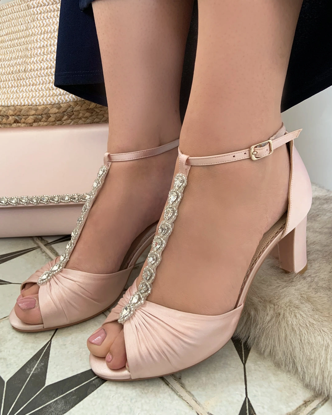 Dolly blush pink embellished t-bars