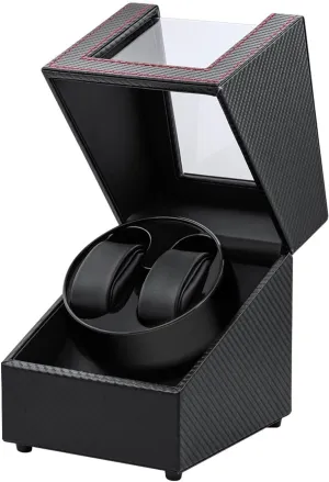 Double Automatic Watch Winder for Mechanical Watches with USB Power, 2 Slots, Adjustable Cushions(Black and Red)