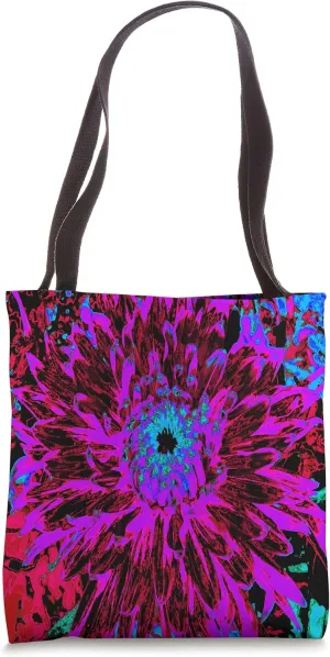 Dramatic Crimson Red, Purple and Black Abstract Dahlia Bloom Tote Bag