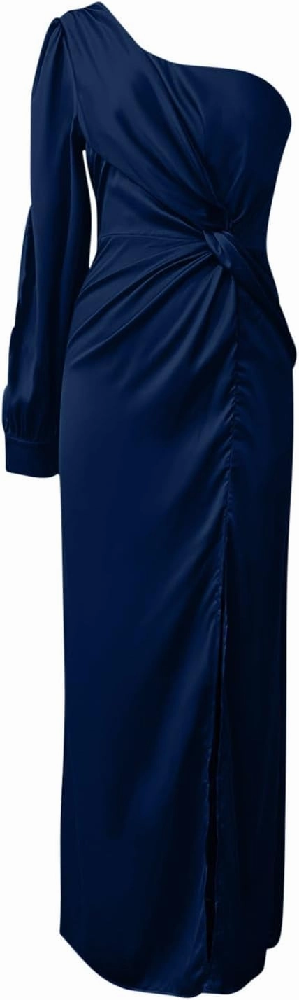 Dresses for Women Sexy One Shoulder Twist Front Long Formal Dress High Split Cocktail Wedding Party Maxi Dress