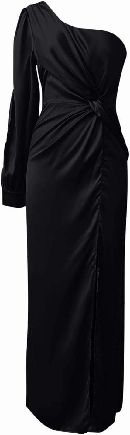 Dresses for Women Sexy One Shoulder Twist Front Long Formal Dress High Split Cocktail Wedding Party Maxi Dress
