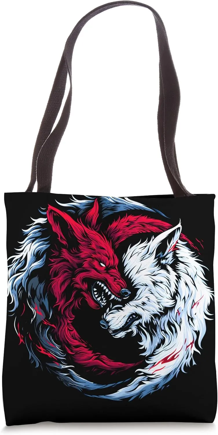 Dual Wild Lunar Wolf Tote Bag
