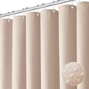 Dynamene Blush Pink Fabric Shower Curtain - Waffle Weave Textured Heavy Duty Cloth Shower Curtains for Bathroom, 256GSM Hotel Luxury Weighted Bath Curtain Set with 12 Hooks,72x72, Blush Pink