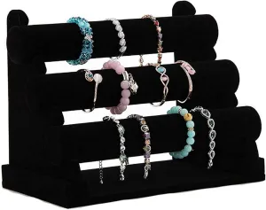 EEUK 3 Tiers Bracelet Holder, Velvet Detachable Jewelry Display Stand Jewelry Organizer Stand Bracelet Holder for Wrist Watch, Scrunchies, Necklaces, Bangles and Bracelets(Color:Black)