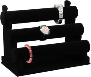 EEUK Detachable 3 Tier Bracelet Holder, 3 Tiers Bracelet Holder, Velvet Detachable Jewelry Display Stand Jewelry Organizer Stand Bracelet Holder for Bangles Watch Bracelets Scrunchies(Color:Black)
