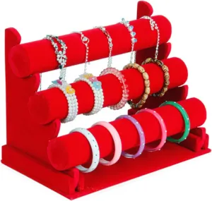 EEUK Detachable 3 Tier Bracelet Holder, 3 Tiers Bracelet Holder, Velvet Detachable Jewelry Display Stand Jewelry Organizer Stand Bracelet Holder for Bangles Watch Bracelets Scrunchies(Color:Ed)