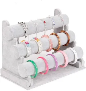 EEUK Detachable 3 Tier Bracelet Holder, 3 Tiers Bracelet Holder, Velvet Detachable Jewelry Display Stand Jewelry Organizer Stand Bracelet Holder for Bangles Watch Bracelets Scrunchies(Color:Gray)