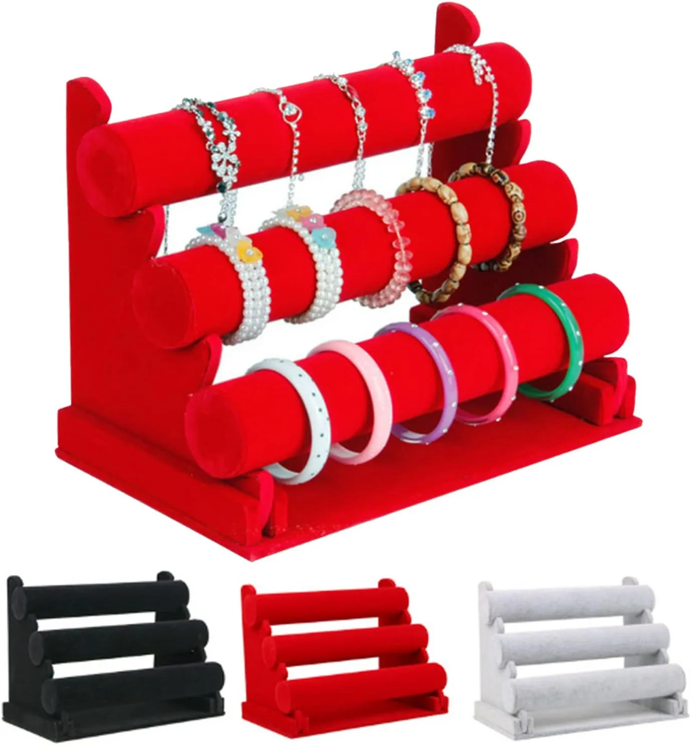 EEUK Triple Bracelet Holder Jewelry Display Stand, Jewelry Necklace Bracelet Organiser Watch Holder Display Stand Detachable Jewelry Holder Rack for Watch, Necklace, Earring, Hairband(Color:Ed)