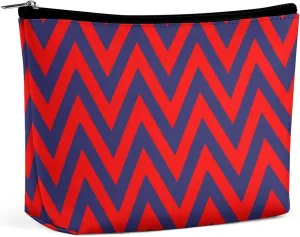 Elegant Makeup Bag, Blue and Red Bold, Classic Chevron, Zig Zag Cosmetic Bag Large Capacity Pouch Portable Organizer for Men & Women