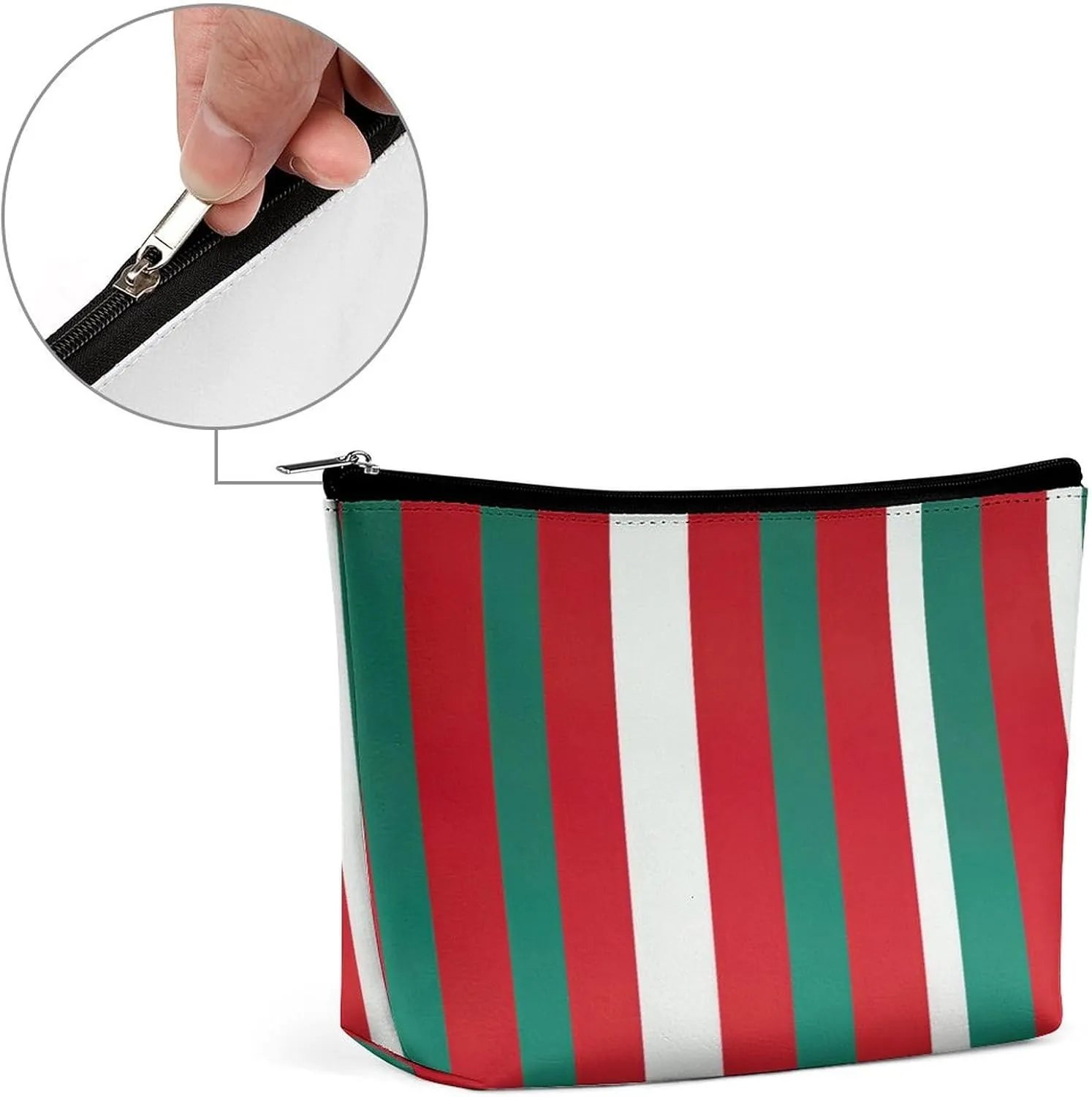 Elegant Makeup Bag, Classic Red Green and White Cosmetic Bag Large Capacity Pouch Portable Organizer for Men & Women