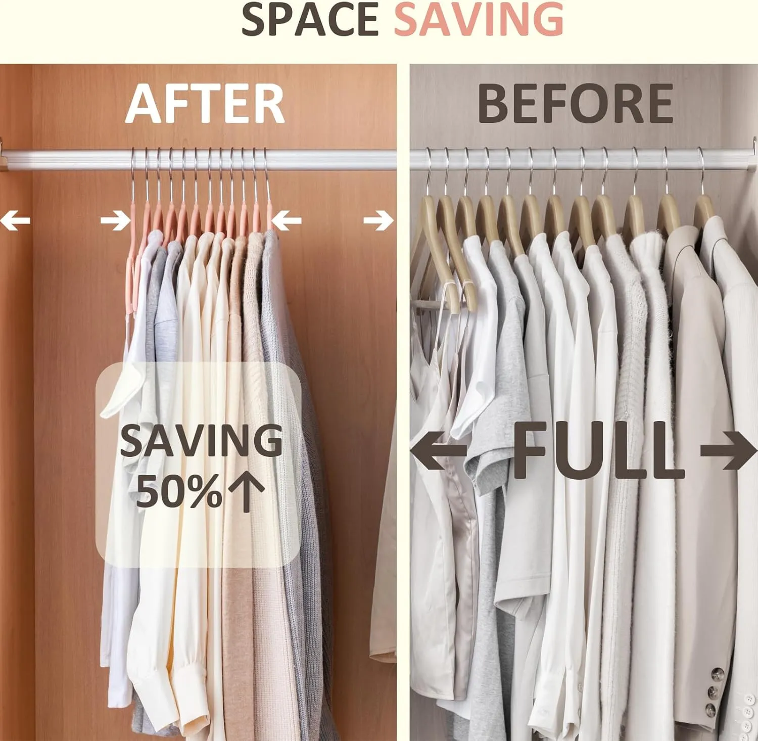 ELONG HOME Velvet Hangers - 50 Pack, Peach Pink Slim Felt Hangers with 360 Swivel Hook, Non-Slip Heavy Duty for Coats & Dress Clothes