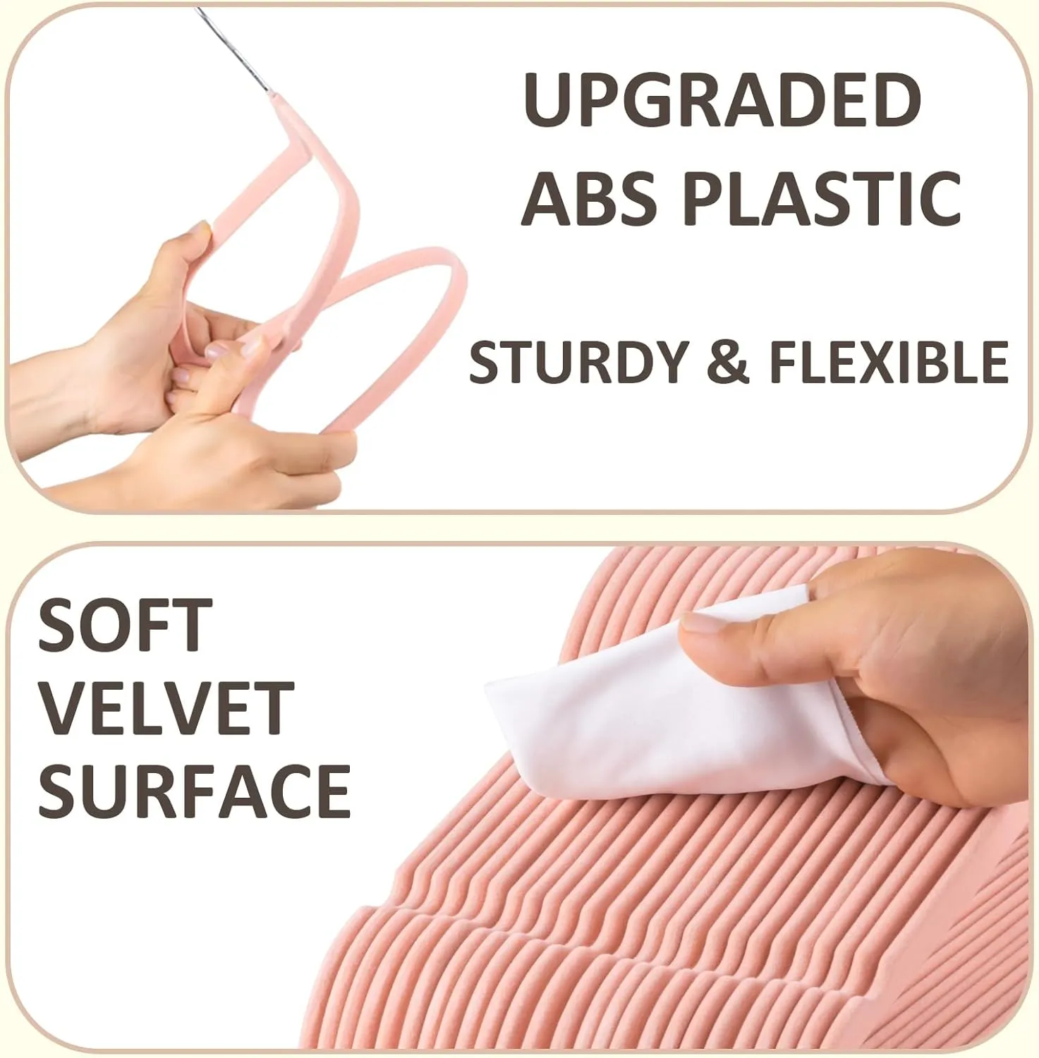 ELONG HOME Velvet Hangers - 50 Pack, Peach Pink Slim Felt Hangers with 360 Swivel Hook, Non-Slip Heavy Duty for Coats & Dress Clothes
