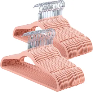 ELONG HOME Velvet Hangers - 50 Pack, Peach Pink Slim Felt Hangers with 360 Swivel Hook, Non-Slip Heavy Duty for Coats & Dress Clothes