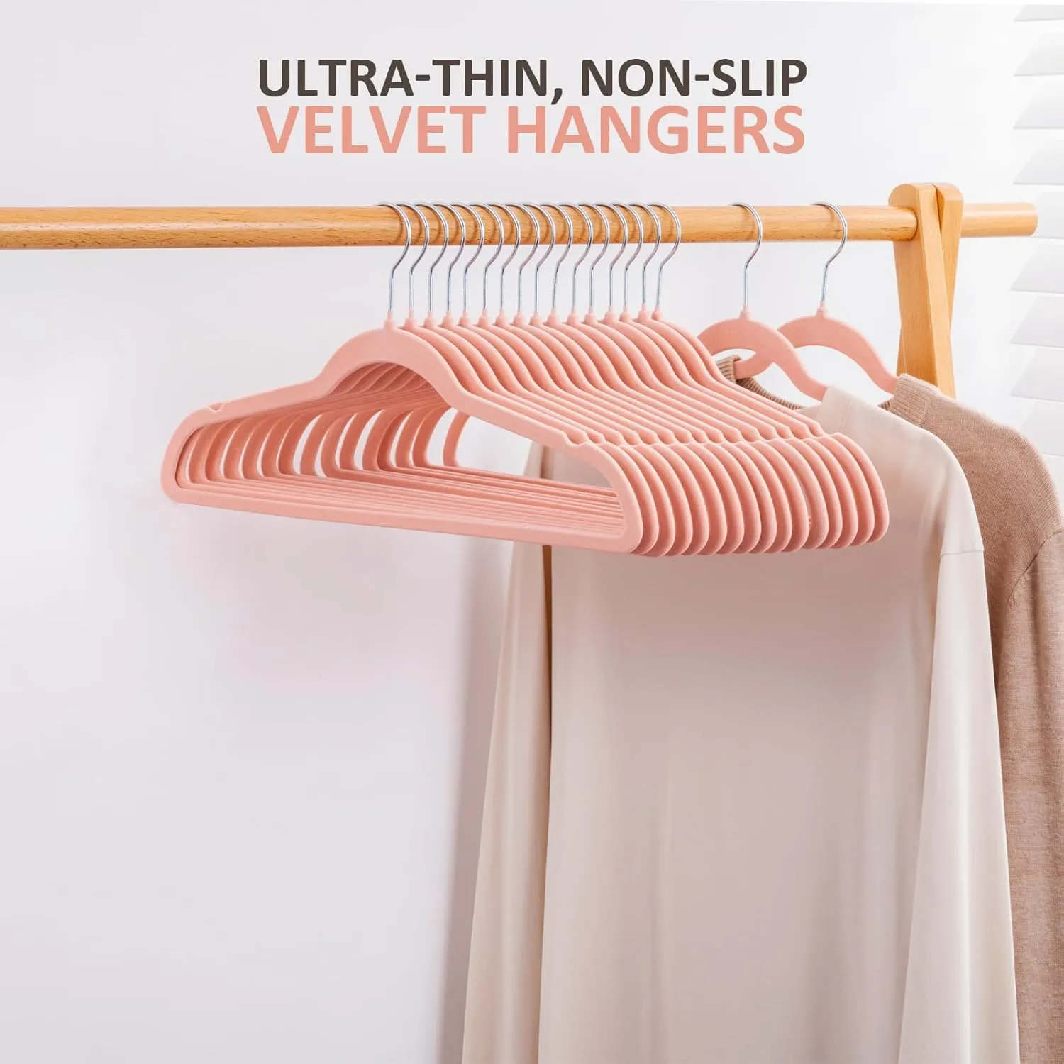 ELONG HOME Velvet Hangers - 50 Pack, Peach Pink Slim Felt Hangers with 360 Swivel Hook, Non-Slip Heavy Duty for Coats & Dress Clothes
