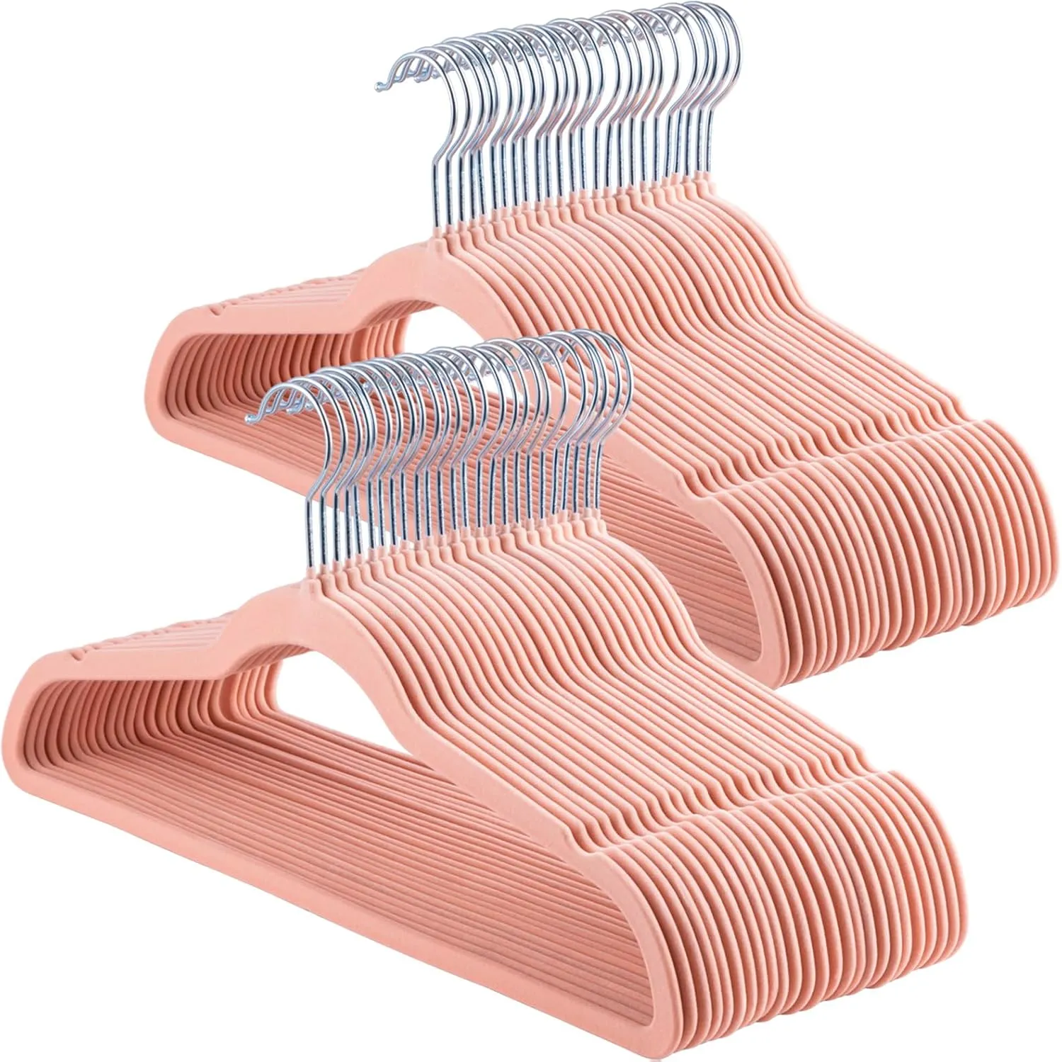 ELONG HOME Velvet Hangers - 50 Pack, Peach Pink Slim Felt Hangers with 360 Swivel Hook, Non-Slip Heavy Duty for Coats & Dress Clothes