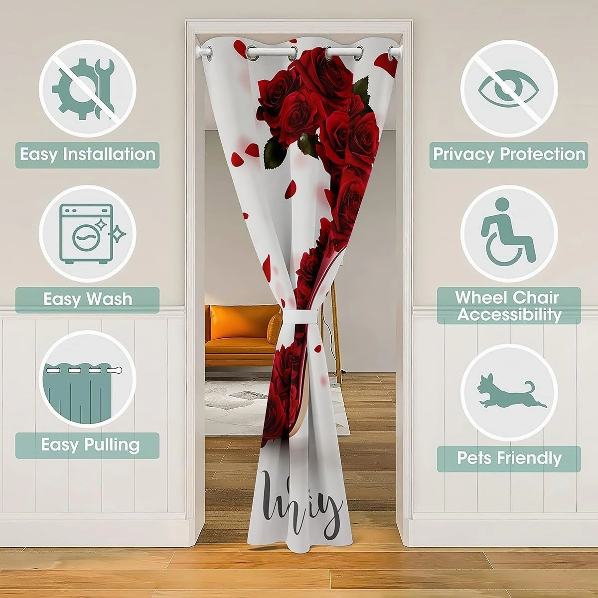 Erosebridal Red Rose Door Curtain for Doorway Privacy,High Heel Blackout Curtain for Women Girls,Romantic Flower Floral Room Divider Curtain,Valentine's Day Door Drape Gifts for Her,42" W X 80" L