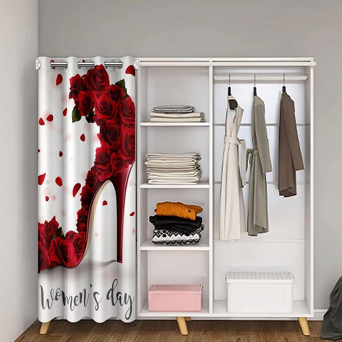 Erosebridal Red Rose Door Curtain for Doorway Privacy,High Heel Blackout Curtain for Women Girls,Romantic Flower Floral Room Divider Curtain,Valentine's Day Door Drape Gifts for Her,42" W X 80" L