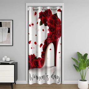Erosebridal Red Rose Door Curtain for Doorway Privacy,High Heel Blackout Curtain for Women Girls,Romantic Flower Floral Room Divider Curtain,Valentine's Day Door Drape Gifts for Her,42" W X 80" L