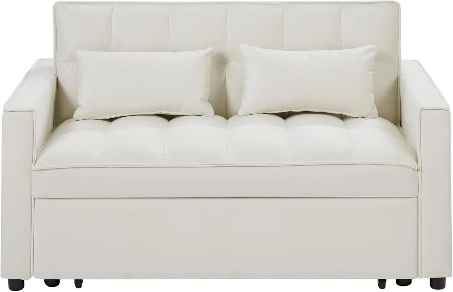 ERYE Modern Loveseat Sofabed 3 in 1 Convertible Sleeper Sofa Bed for Living Room, Velvet Upholstered Tufted Loveseat Sofa Lounge Daybed W/Pull Out Sleeper Couch Bed, Side Pockets and 2 Lumbar Pillows