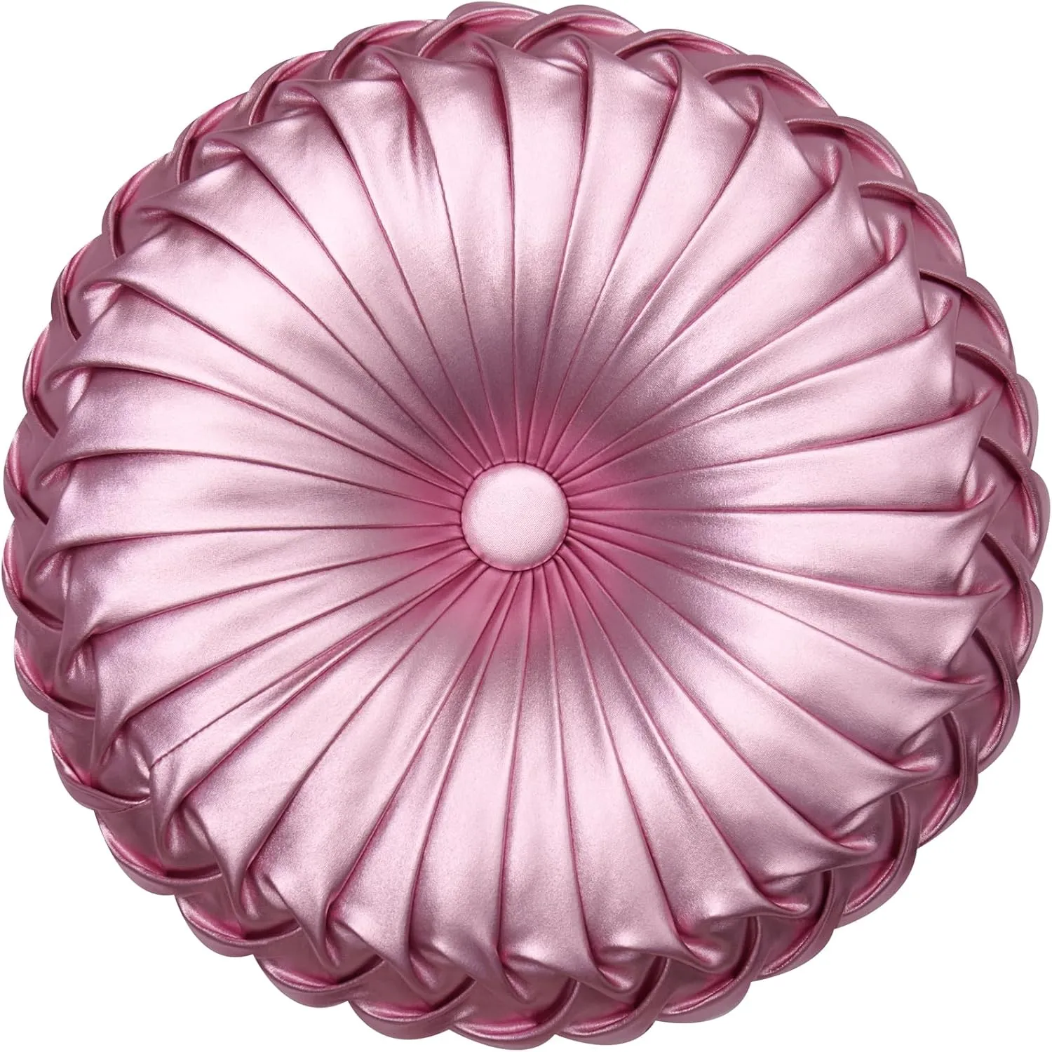 EUCIOR Round Throw Pillows,Blush Pink Throw Pillow,Soft Spandex Fabric,Pumpkin Pleated Handmade Pink Metallic Round Decorative Pillow for Sofa Bedroom Livingroom