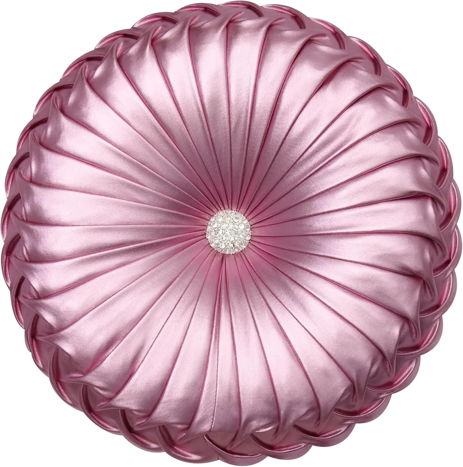 EUCIOR Round Throw Pillows,Blush Pink Throw Pillow,Soft Spandex Fabric,Pumpkin Pleated Handmade Pink Metallic Round Decorative Pillow for Sofa Bedroom Livingroom