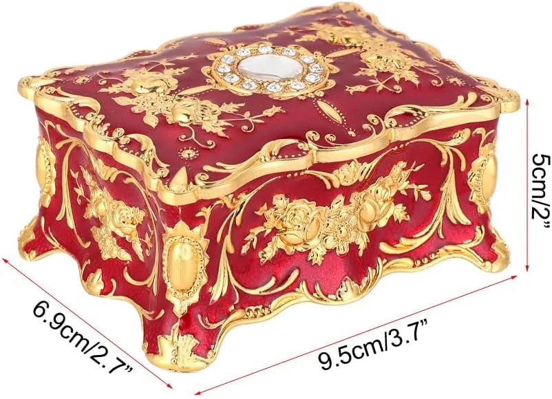 European retro jewelry box metal jewelry storage box creative jewelry box jewelry decoration box Keepsake Ornate Decorative Box for Wedding Birthday Gift mothers day gifts (Red)