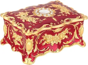European retro jewelry box metal jewelry storage box creative jewelry box jewelry decoration box Keepsake Ornate Decorative Box for Wedding Birthday Gift mothers day gifts (Red)